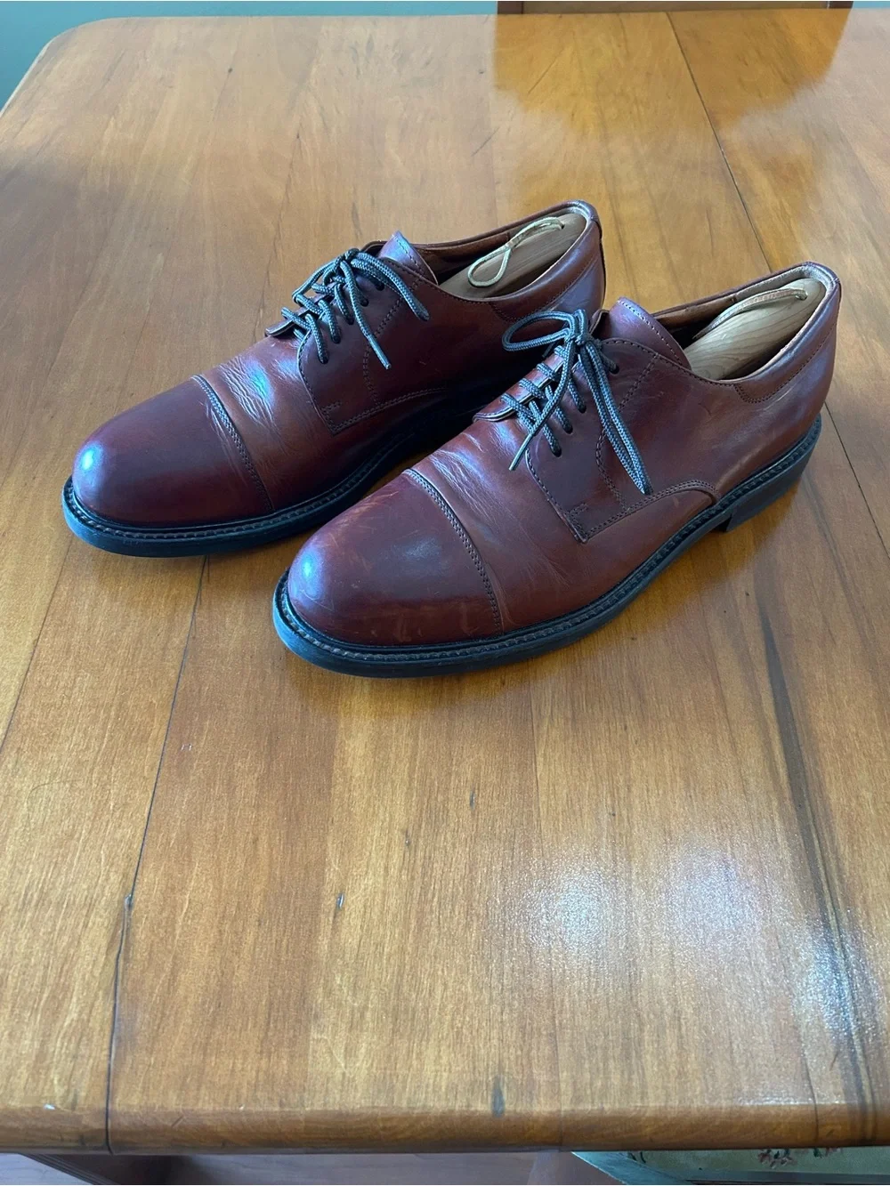 Vintage Johnston & Murphy Handcrafted in Italy Cap Toe Oxfords Brown Size 11.5
